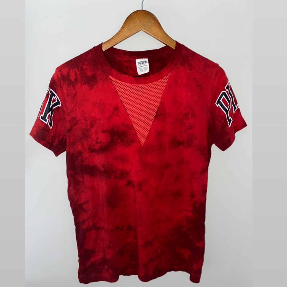 SOLD ON MERCARI VS PINK red tiedye mesh v neck